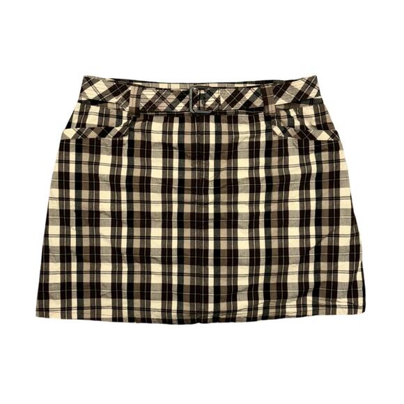 Y2k White Stag Plaid Skort Belted Brown Cream Size 10 Vintage Trashy Y2k Grunge - Picture 1 of 3